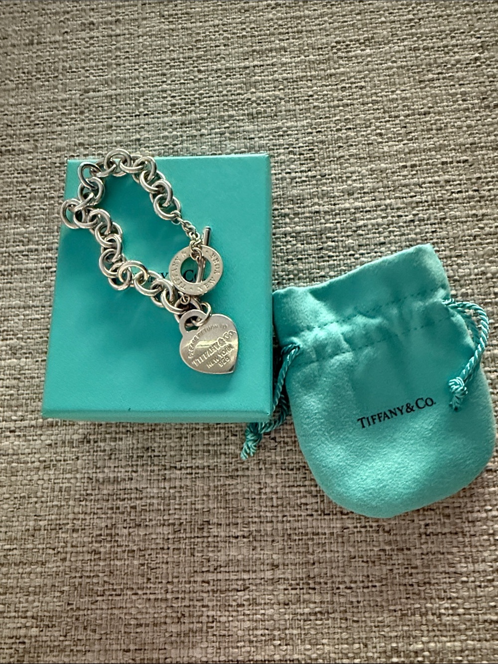 Tiffany & Co. Silver Toggle Heart Charm Bracelet - Turquoise Box Included